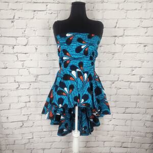 ANKARA Pattern Top/Mini Dress Women M High/low Strapless African print Handmade